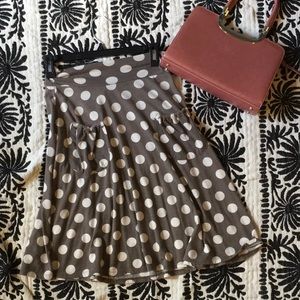 Brown and cream polka dot midi skirt